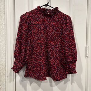 Scoop RELAXED FIT MOCK NECK 3/4 SLEEVE PRINTED TOP, RED/NAVY (Size S (4-6))